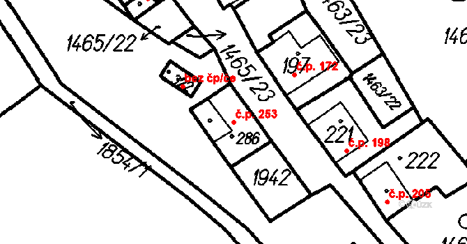 Oloví 253 na parcele st. 286 v KÚ Oloví, Katastrální mapa