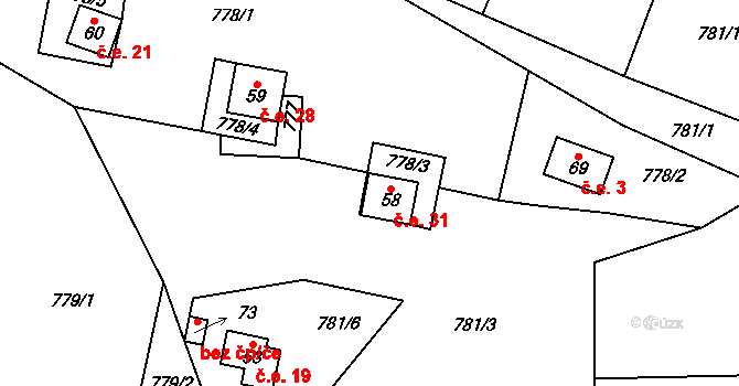 Skránčice 31, Zavlekov na parcele st. 58 v KÚ Skránčice, Katastrální mapa