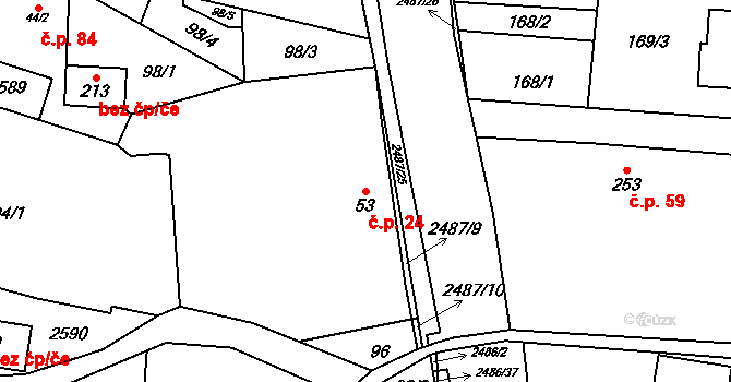 Leskovec 24 na parcele st. 53 v KÚ Leskovec, Katastrální mapa