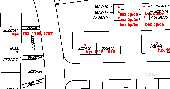 Břevnov 1615,1616, Praha na parcele st. 3624/2 v KÚ Břevnov, Katastrální mapa
