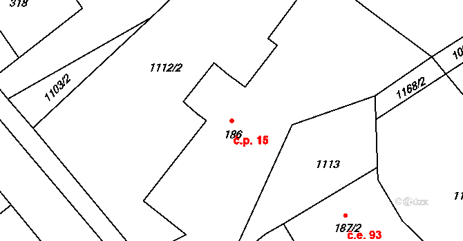 Rumburk 3-Dolní Křečany 15, Rumburk na parcele st. 186 v KÚ Dolní Křečany, Katastrální mapa