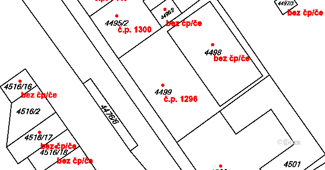 Chomutov 1296 na parcele st. 4499 v KÚ Chomutov I, Katastrální mapa