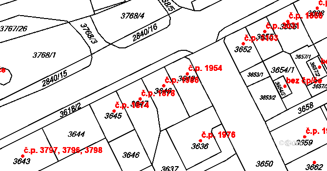 Chomutov 1986 na parcele st. 3648 v KÚ Chomutov I, Katastrální mapa