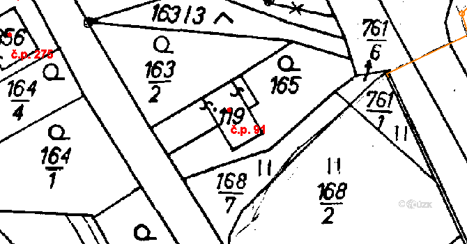 Jeřmanice 91 na parcele st. 119 v KÚ Jeřmanice, Katastrální mapa