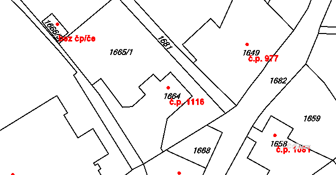Rumburk 1 1116, Rumburk na parcele st. 1664 v KÚ Rumburk, Katastrální mapa