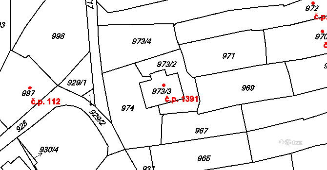 Žamberk 1391 na parcele st. 973/3 v KÚ Žamberk, Katastrální mapa