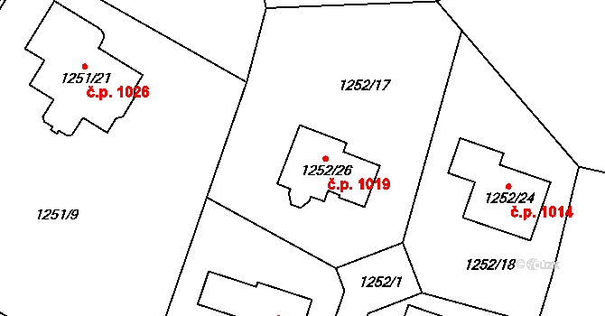 Kosmonosy 1019 na parcele st. 1252/26 v KÚ Kosmonosy, Katastrální mapa