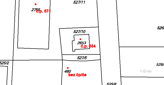 Litice 554, Plzeň na parcele st. 2653 v KÚ Litice u Plzně, Katastrální mapa