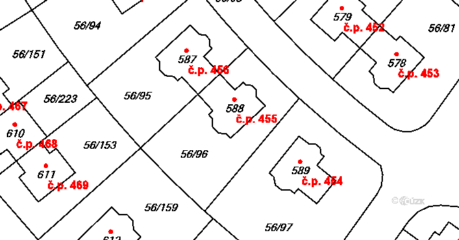 Hovorčovice 455 na parcele st. 588 v KÚ Hovorčovice, Katastrální mapa