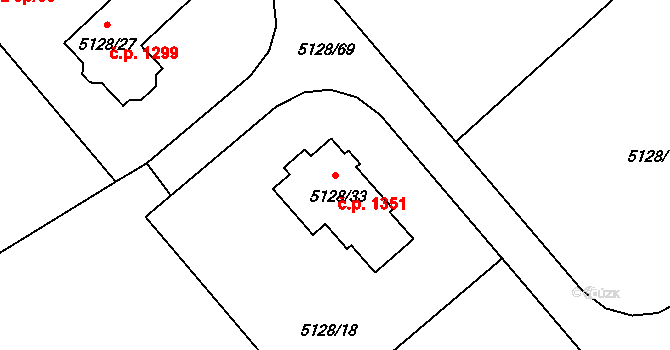 Bystřice 1351 na parcele st. 5128/33 v KÚ Bystřice nad Olší, Katastrální mapa