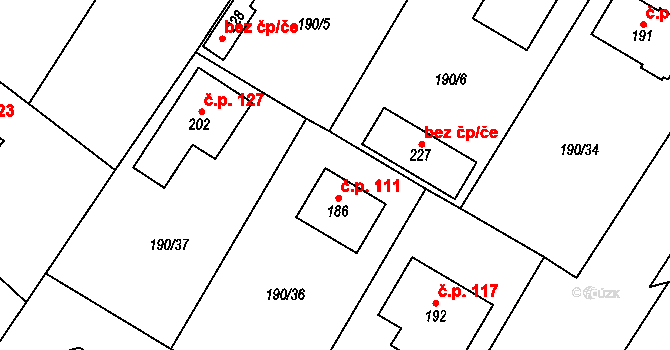 Březová 111 na parcele st. 186 v KÚ Březová u Hořovic, Katastrální mapa