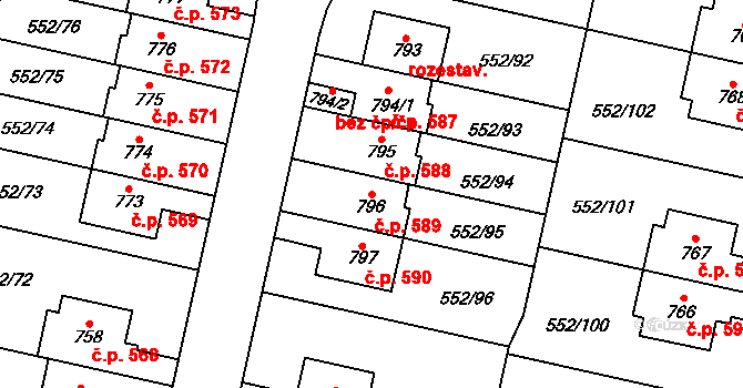 Líbeznice 589 na parcele st. 796 v KÚ Líbeznice, Katastrální mapa