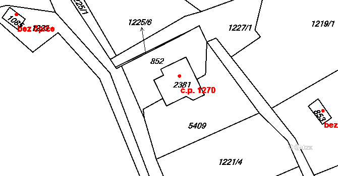 Vizovice 1270 na parcele st. 2381 v KÚ Vizovice, Katastrální mapa