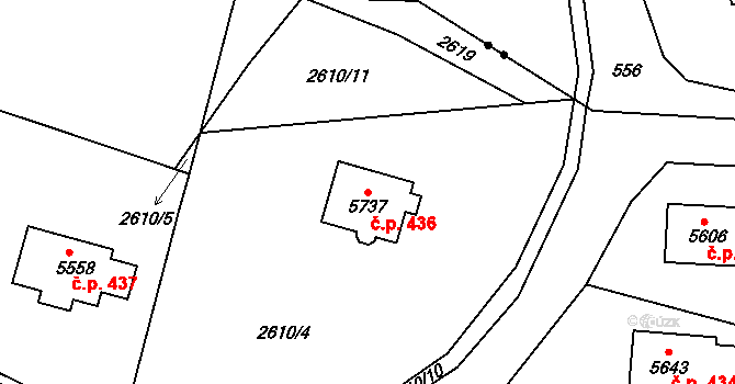Dolní Předměstí 436, Trutnov na parcele st. 5737 v KÚ Trutnov, Katastrální mapa