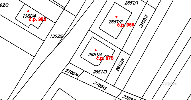 Lužice 975 na parcele st. 2651/4 v KÚ Lužice u Hodonína, Katastrální mapa