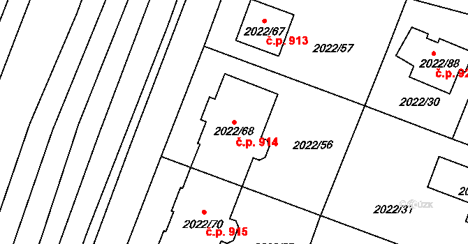 Velká Bystřice 914 na parcele st. 2022/68 v KÚ Velká Bystřice, Katastrální mapa