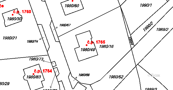 Jirkov 1765 na parcele st. 1980/49 v KÚ Jirkov, Katastrální mapa