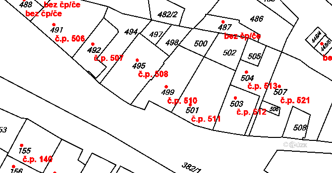Jemnice 510 na parcele st. 499 v KÚ Jemnice, Katastrální mapa
