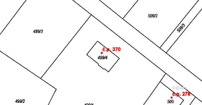 Donín 370, Hrádek nad Nisou na parcele st. 499/4 v KÚ Donín u Hrádku nad Nisou, Katastrální mapa