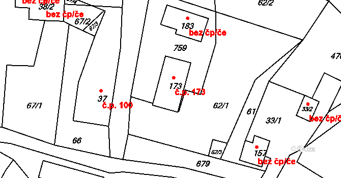 Raškov 173, Bohdíkov na parcele st. 173 v KÚ Raškov Ves, Katastrální mapa