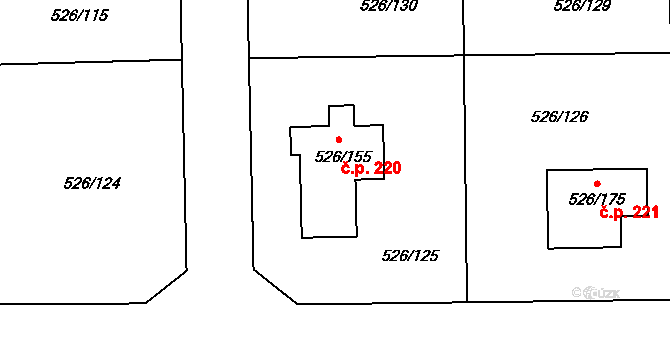 Vlčnov 220, Starý Jičín na parcele st. 526/155 v KÚ Vlčnov u Starého Jičína, Katastrální mapa