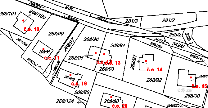 Tušimice 13, Kadaň na parcele st. 268/93 v KÚ Tušimice, Katastrální mapa