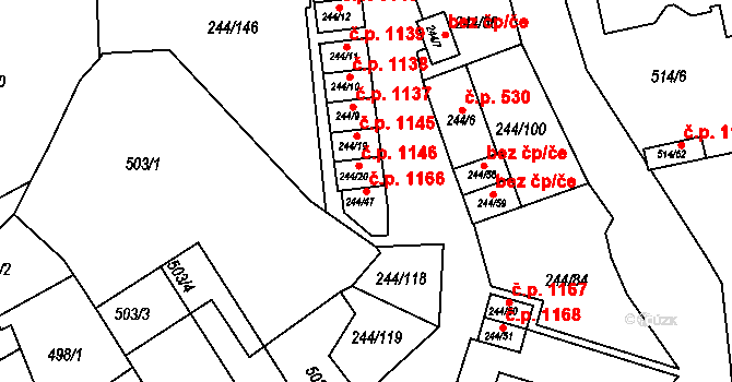Dobšice 1166 na parcele st. 244/47 v KÚ Dobšice u Znojma, Katastrální mapa