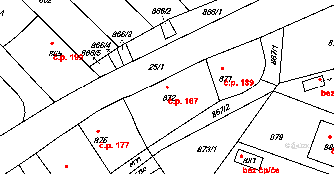 Trhový Štěpánov 167 na parcele st. 872 v KÚ Trhový Štěpánov, Katastrální mapa