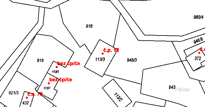 Tyra 18, Třinec na parcele st. 113/3 v KÚ Tyra, Katastrální mapa