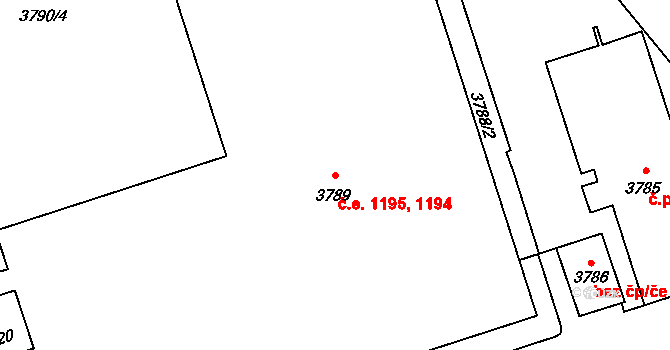 Kročehlavy 1194,1195, Kladno na parcele st. 3789 v KÚ Kročehlavy, Katastrální mapa