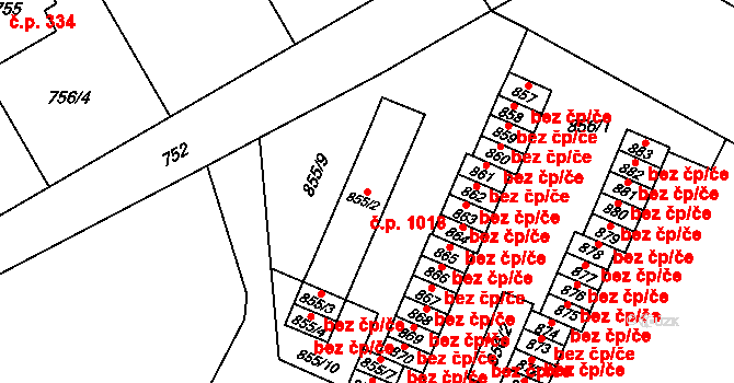 Veveří 1018, Brno na parcele st. 855/2 v KÚ Veveří, Katastrální mapa