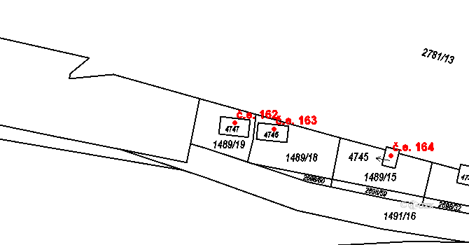 Bílé Předměstí 162, Pardubice na parcele st. 4747 v KÚ Pardubice, Katastrální mapa