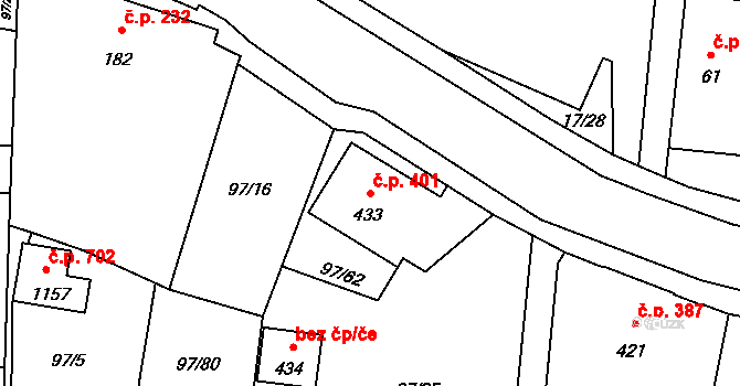 Michálkovice 401, Ostrava na parcele st. 433 v KÚ Michálkovice, Katastrální mapa