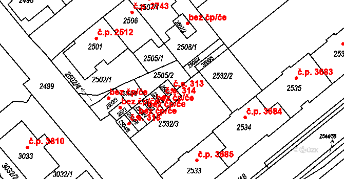 Chomutov 39078582 na parcele st. 2504/1 v KÚ Chomutov II, Katastrální mapa