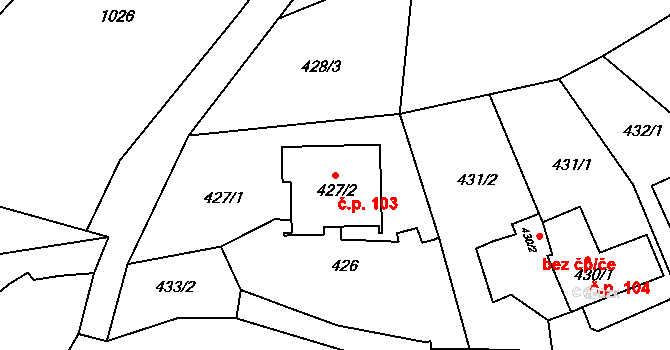 Dolní Ves 103, Fryšták na parcele st. 427/2 v KÚ Dolní Ves, Katastrální mapa