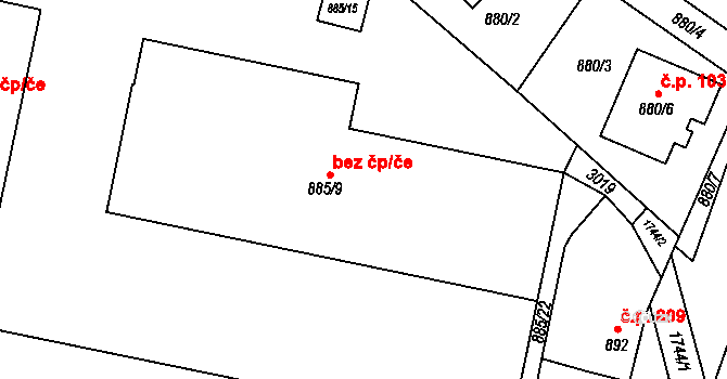 Sadská 40032582 na parcele st. 885/9 v KÚ Sadská, Katastrální mapa