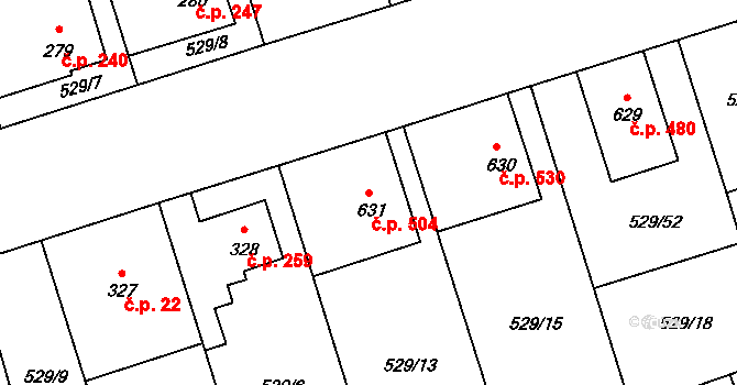 Prštné 504, Zlín na parcele st. 631 v KÚ Prštné, Katastrální mapa