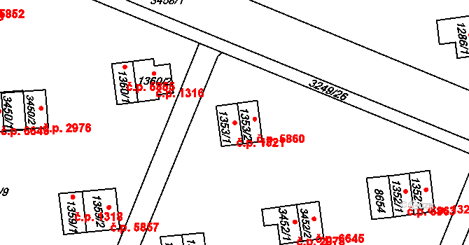 Zlín 1321 na parcele st. 1353/1 v KÚ Zlín, Katastrální mapa
