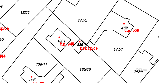 Neratovice 43029582 na parcele st. 836 v KÚ Neratovice, Katastrální mapa
