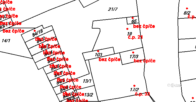 Korozluky 43475582 na parcele st. 103 v KÚ Sedlec u Obrnic, Katastrální mapa