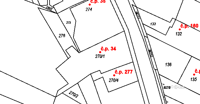 Suché Lazce 34, Opava na parcele st. 270/1 v KÚ Suché Lazce, Katastrální mapa