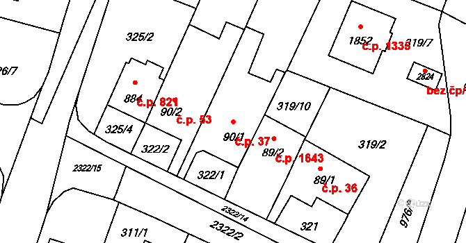 Kateřinky 37, Opava na parcele st. 90/1 v KÚ Kateřinky u Opavy, Katastrální mapa