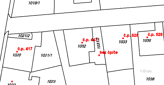 Kylešovice 447, Opava na parcele st. 1032 v KÚ Kylešovice, Katastrální mapa