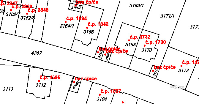 Teplice 45124582 na parcele st. 3167/2 v KÚ Teplice, Katastrální mapa