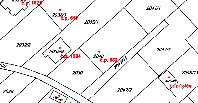 Hlučín 682 na parcele st. 2040 v KÚ Hlučín, Katastrální mapa