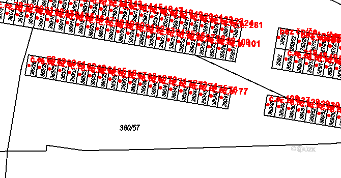Rousínov 45865582 na parcele st. 360/42 v KÚ Rousínov u Vyškova, Katastrální mapa
