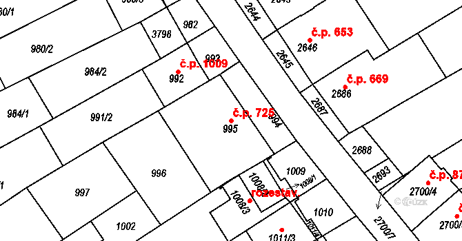 Nivnice 725 na parcele st. 995 v KÚ Nivnice, Katastrální mapa