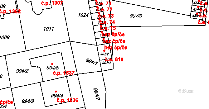 Šlapanice 618 na parcele st. 907/2 v KÚ Šlapanice u Brna, Katastrální mapa
