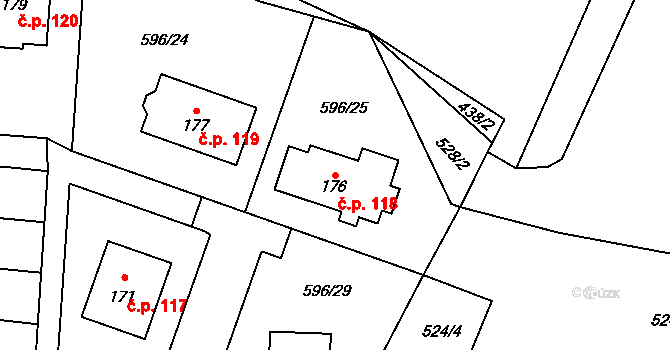 Lhoty u Potštejna 118 na parcele st. 176 v KÚ Lhoty u Potštejna, Katastrální mapa