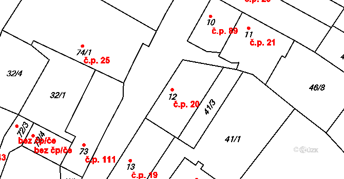 Chroustovice 20 na parcele st. 12 v KÚ Chroustovice, Katastrální mapa